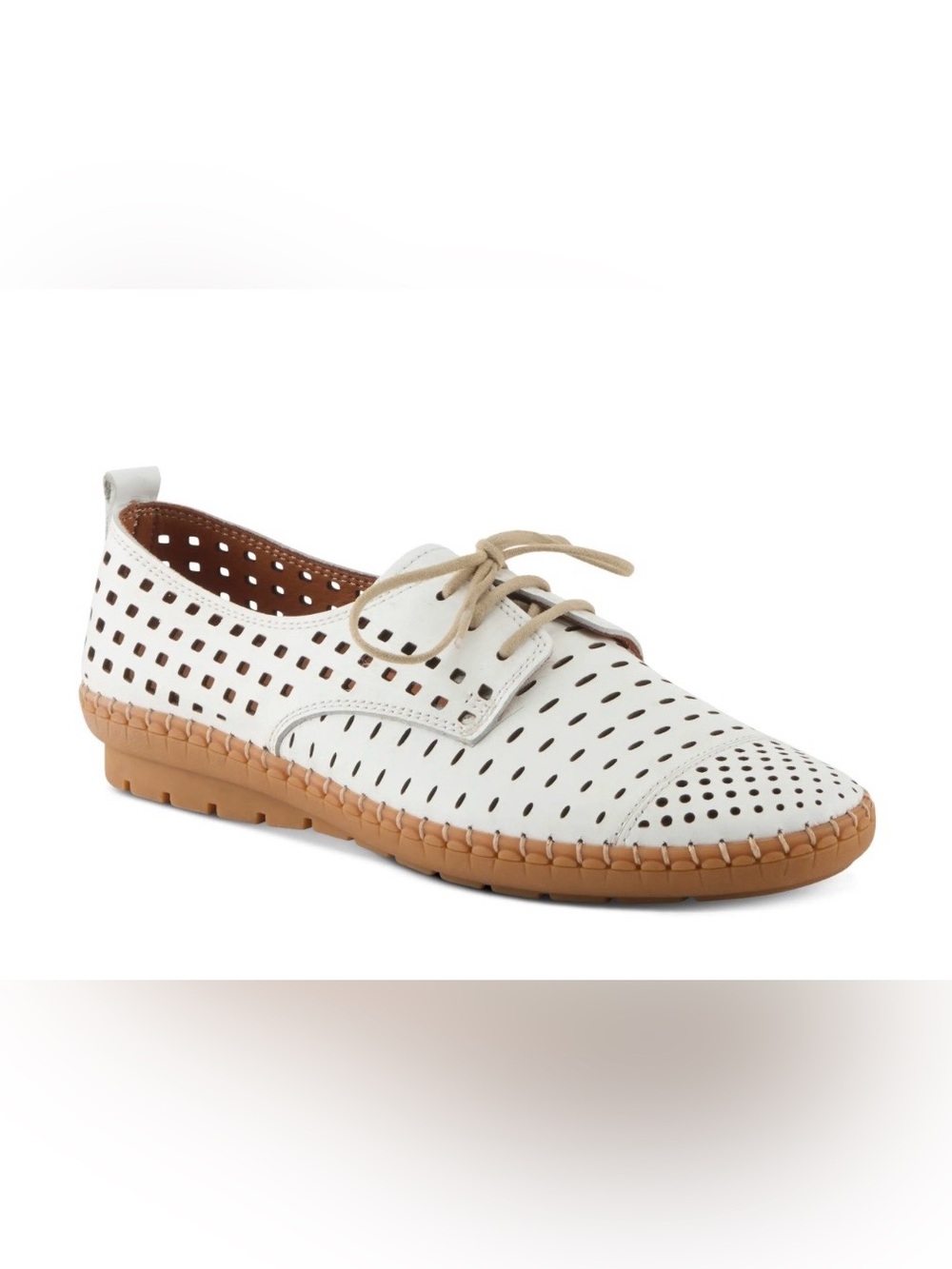 Spring Step Men’s White Perforated Leather Slip-On with Tan Sole Size 8